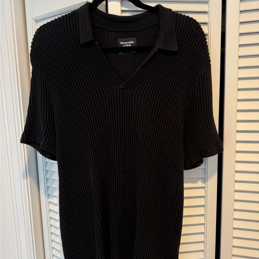Abercrombie & Fitch Black Ribbed Knit Sweater Polo Shirt Size Large
